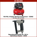 Nail Gun Compressor Combo Kits | Porter-Cable C2002-US58 0.8 HP 6 Gallon Oil-Free Pancake Air Compressor and 22 Gauge 3/8 in. Upholstery Stapler Bundle image number 1