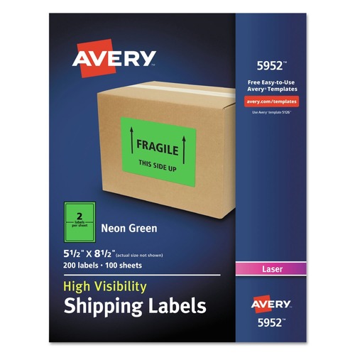 July Member-Exclusive Offer Save 10% off on One Item | Avery 05952 5.5 in. x 8.5 in. High-Visibility Permanent Laser ID Labels - Neon Green (100/Box) image number 0