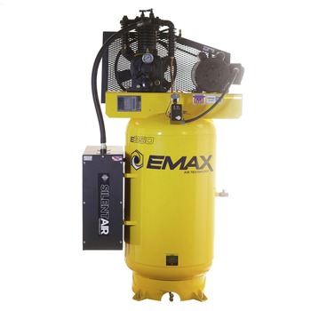 EMAX E350 Series 5 HP 80 gal. Industrial 2 Stage Pressure Lubricated Single Phase Patented SILENT Air Compressor - ES05V080I1