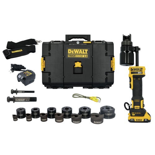 Save 10% off one item | Dewalt DCE600D1K2 20V MAX Lithium-Ion Cordless Hydraulic Knockout Tool Kit with 1/2 in. - 2 in. Punches and Dies (2 Ah) image number 0