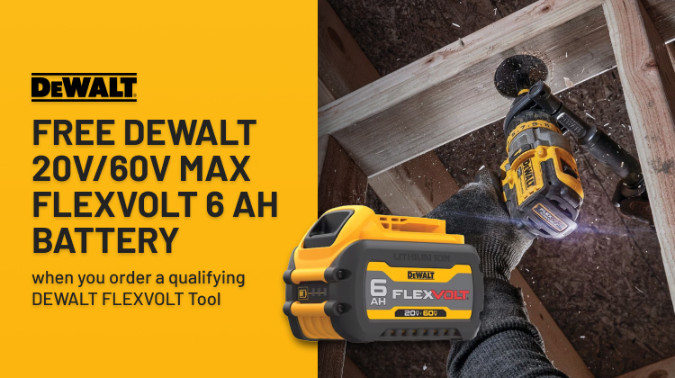 FREE DEWALT 20V/60V MAX FLEXVOLT 6 Ah Battery FREE DEWALT 20V/60V MAX FLEXVOLT 6 Ah Battery