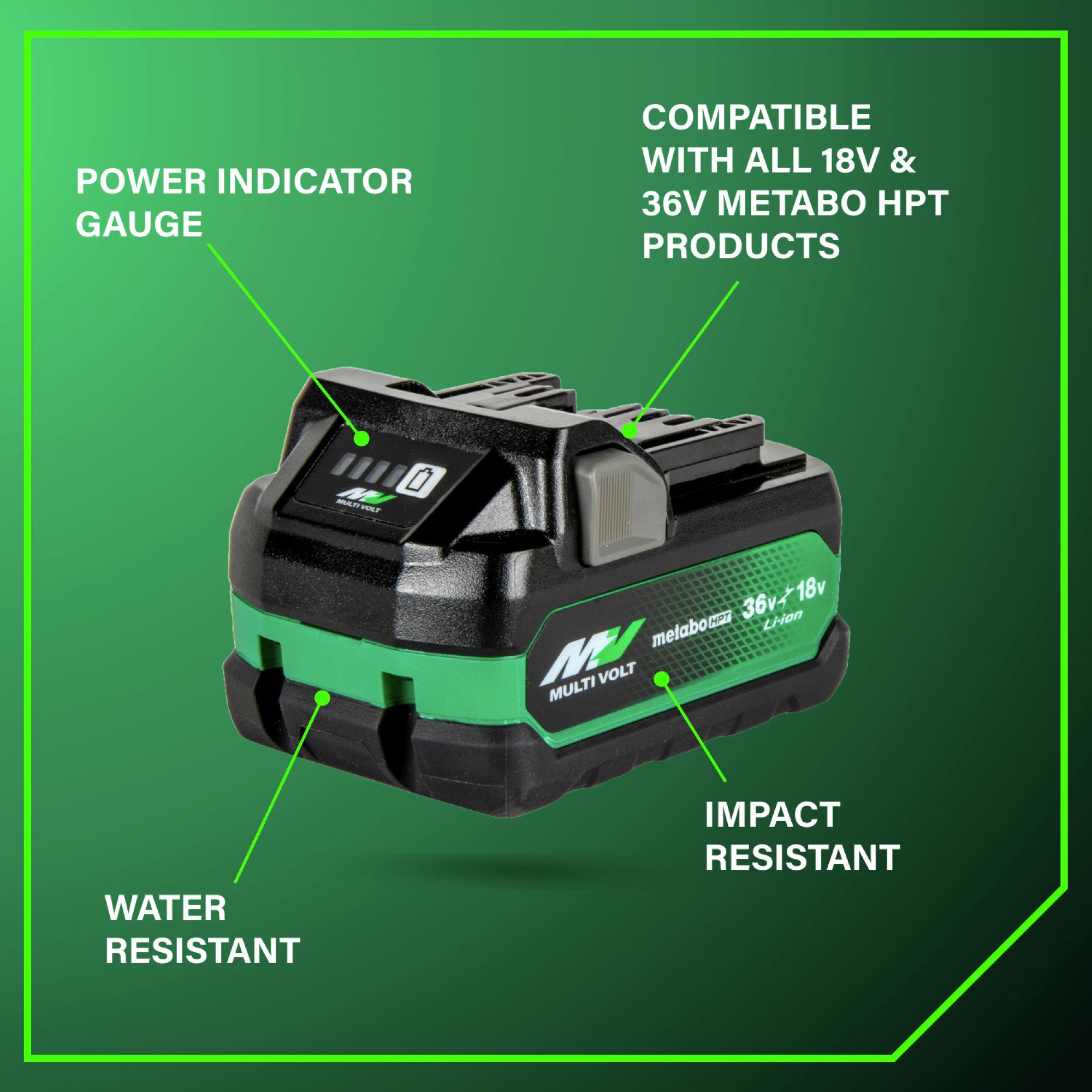 Durable, water-resistant design compatible with both 18V and 36V tools.