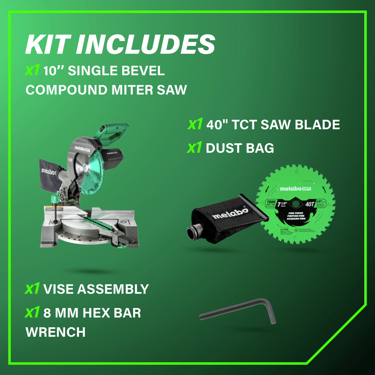 Complete kit includes essential accessories for immediate use and reliable performance on every job.