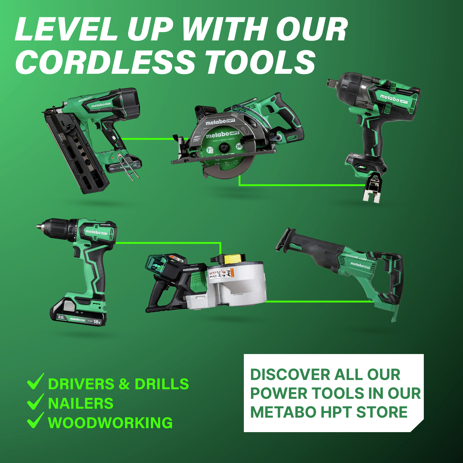 Discover our full range of power tools in the Metabo HPT store for all your project needs.