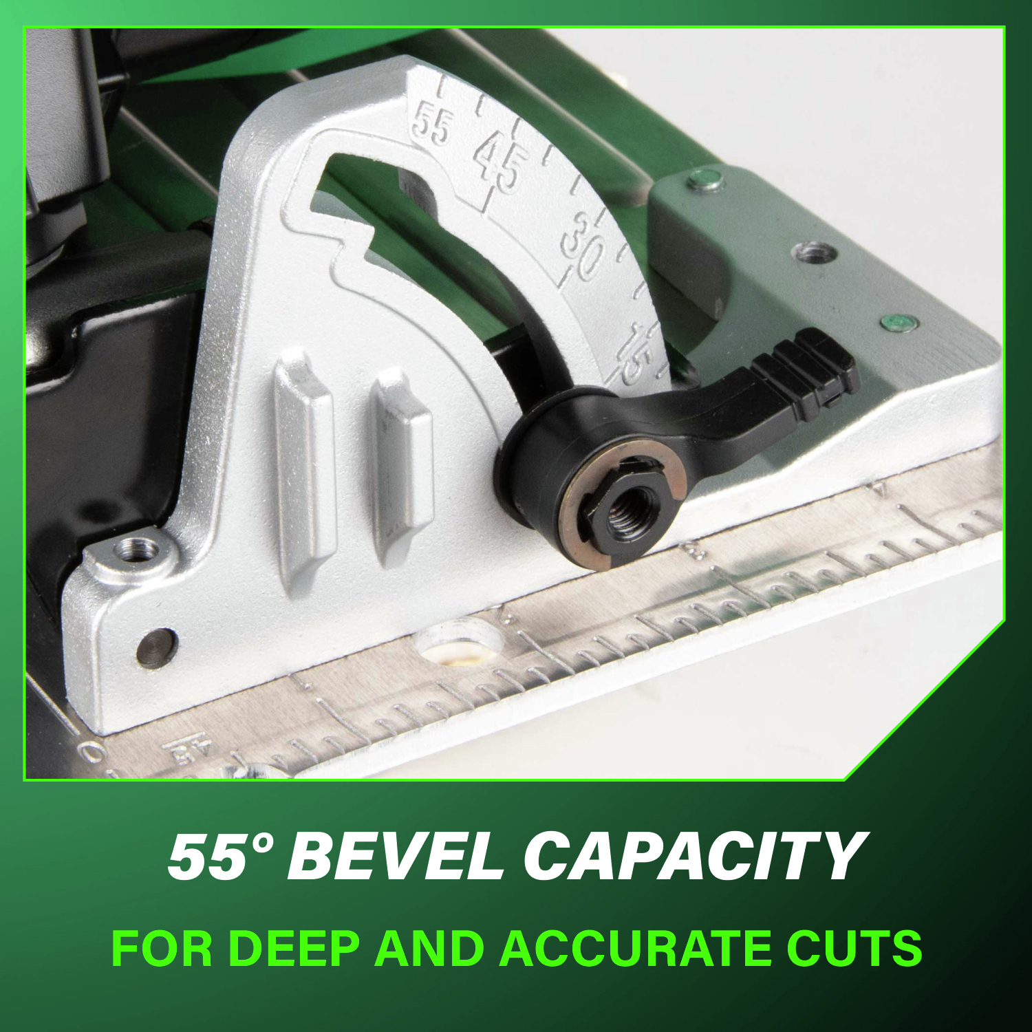 55° bevel capacity allows for deep and accurate cuts in a variety of applications.