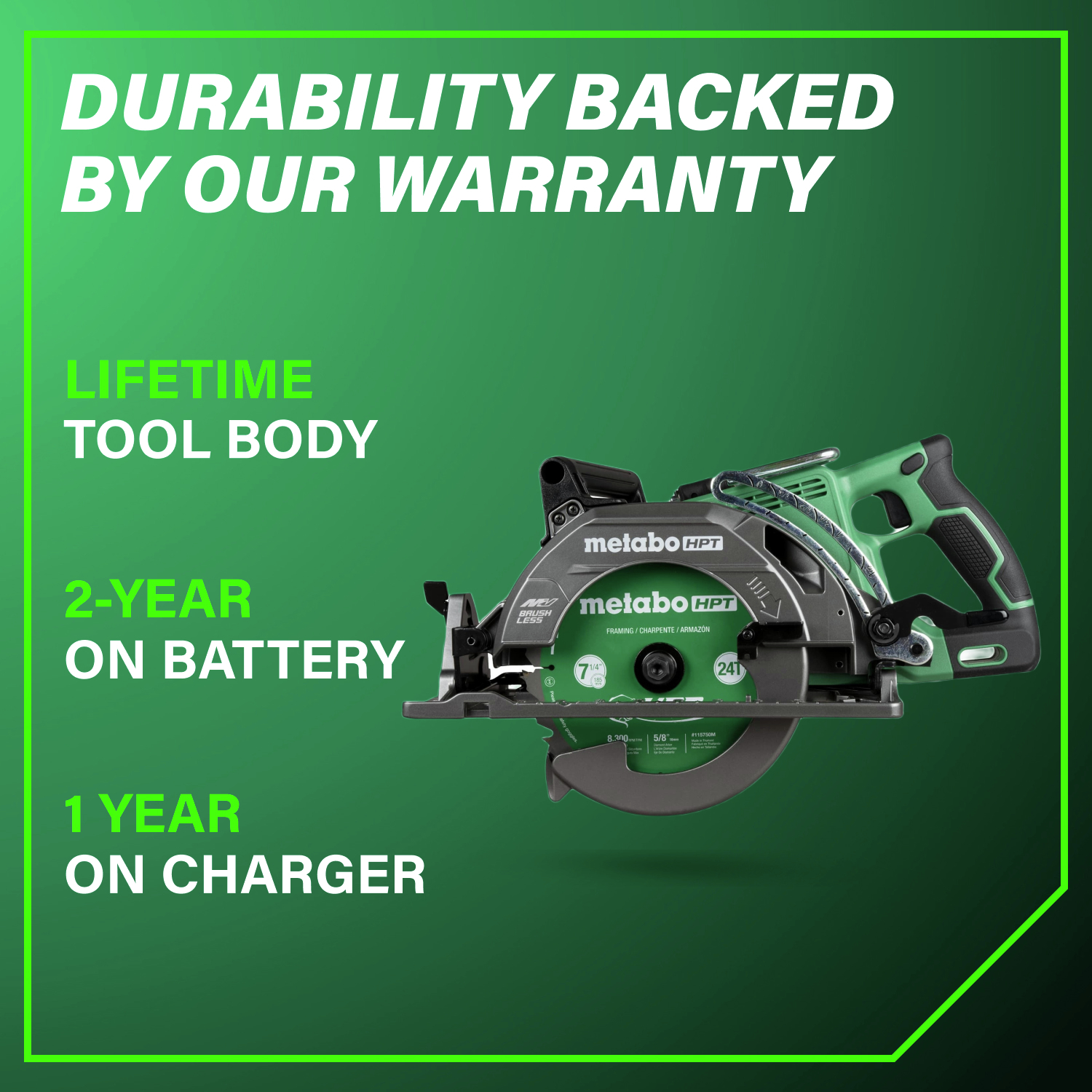 Backed by a lifetime tool body warranty, 2-year battery warranty, and 1-year charger warranty.