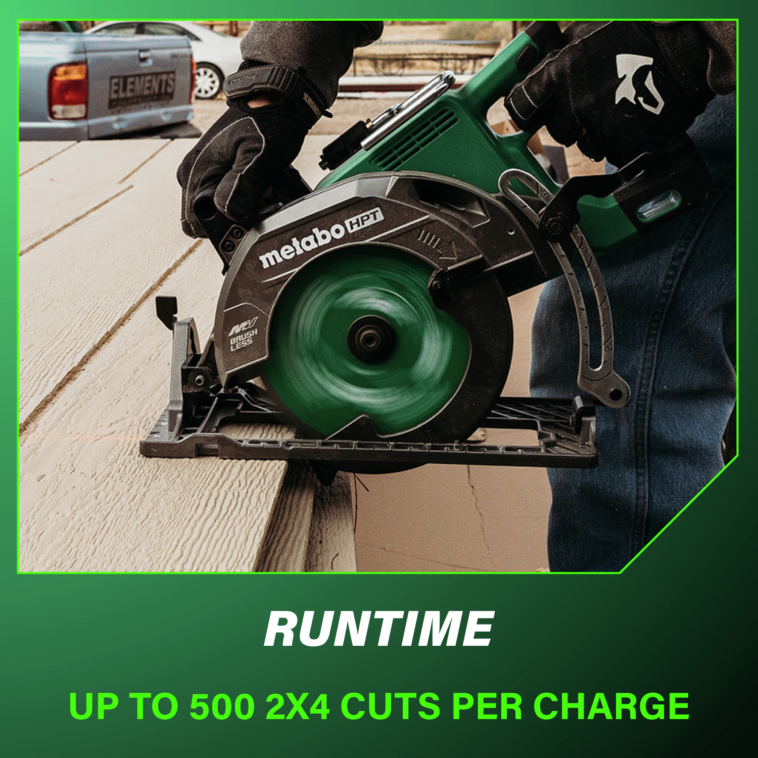 Provides runtime of up to 500 2x4 cuts per charge for uninterrupted work.