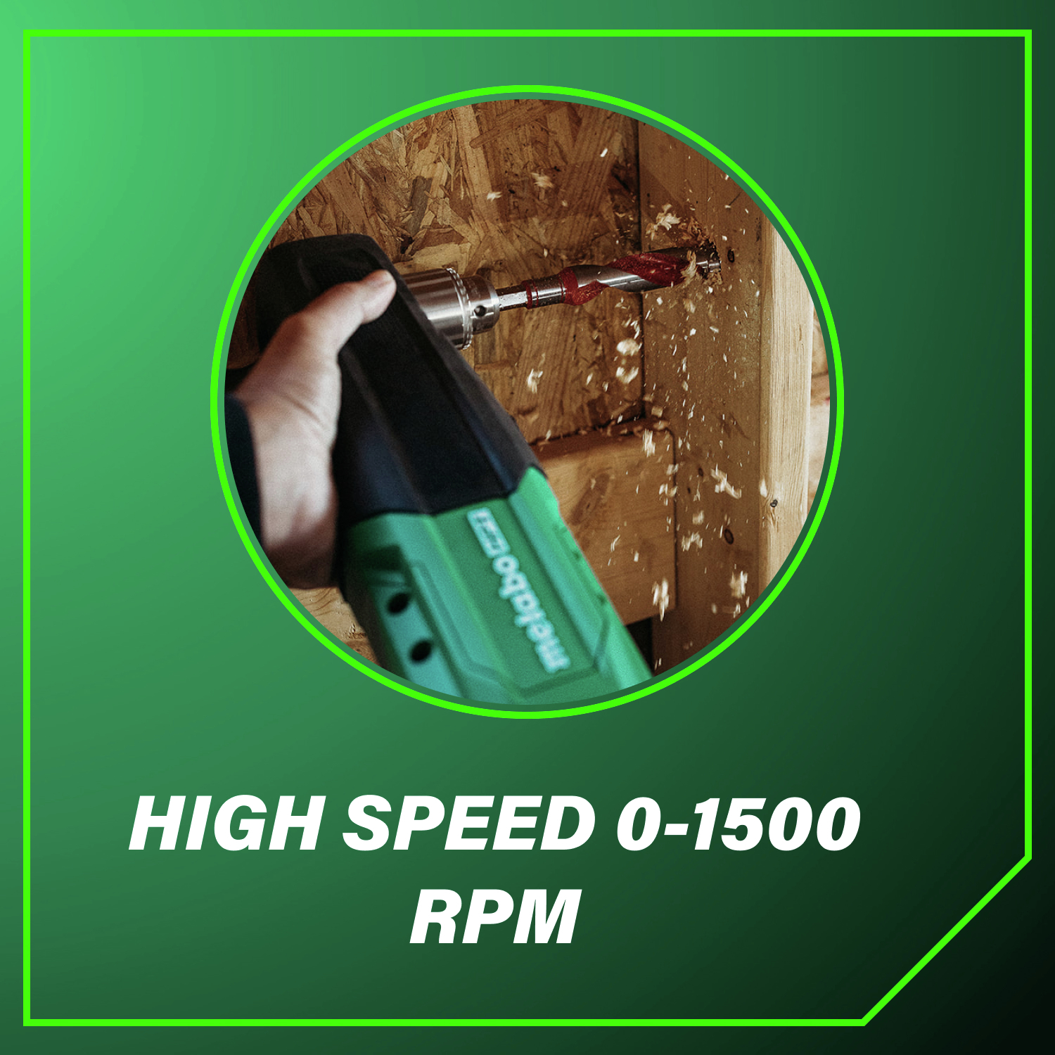 High speed 0-1500 RPM allows versatility across materials.