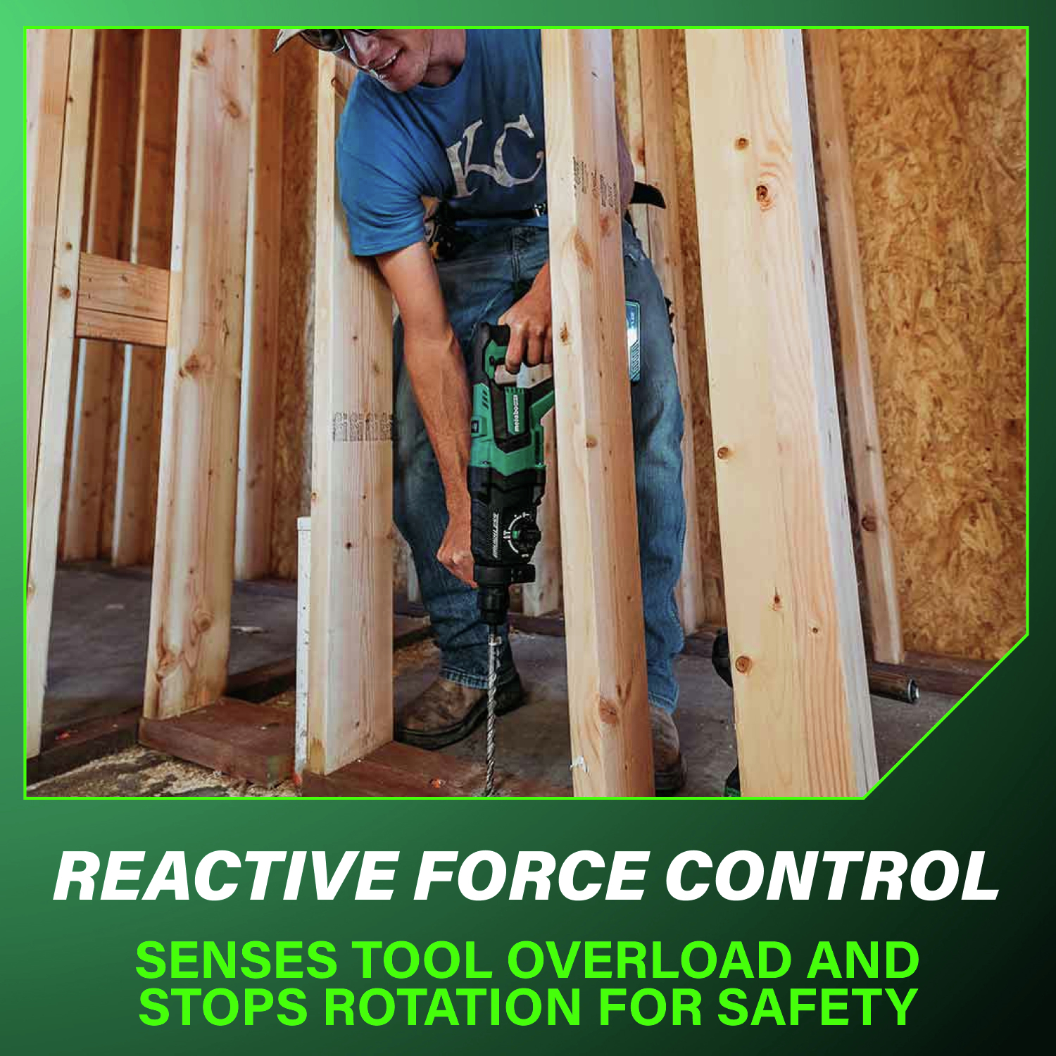 Reactive Force Control senses tool overload and stops rotation for enhanced safety.