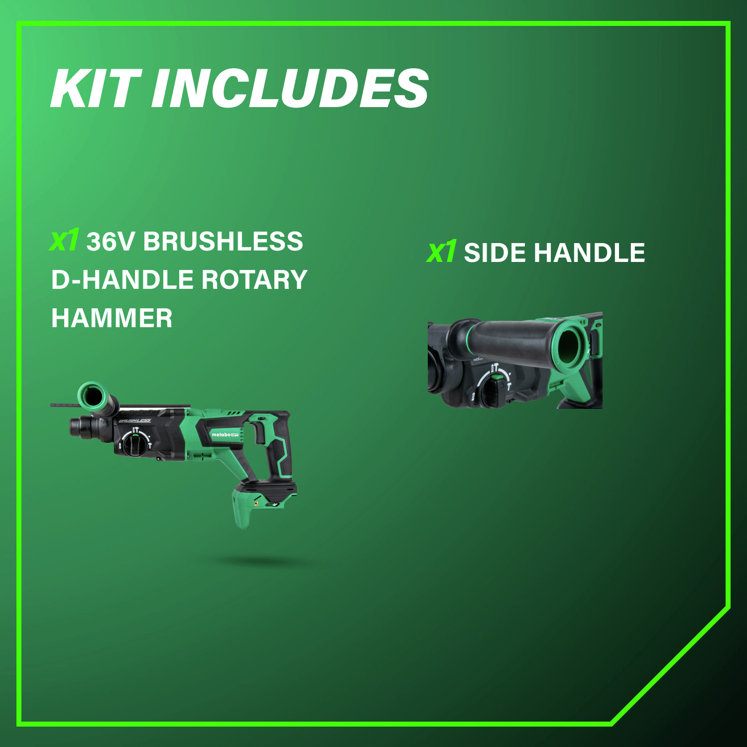 Kit includes the 36V brushless D-handle rotary hammer tool only.