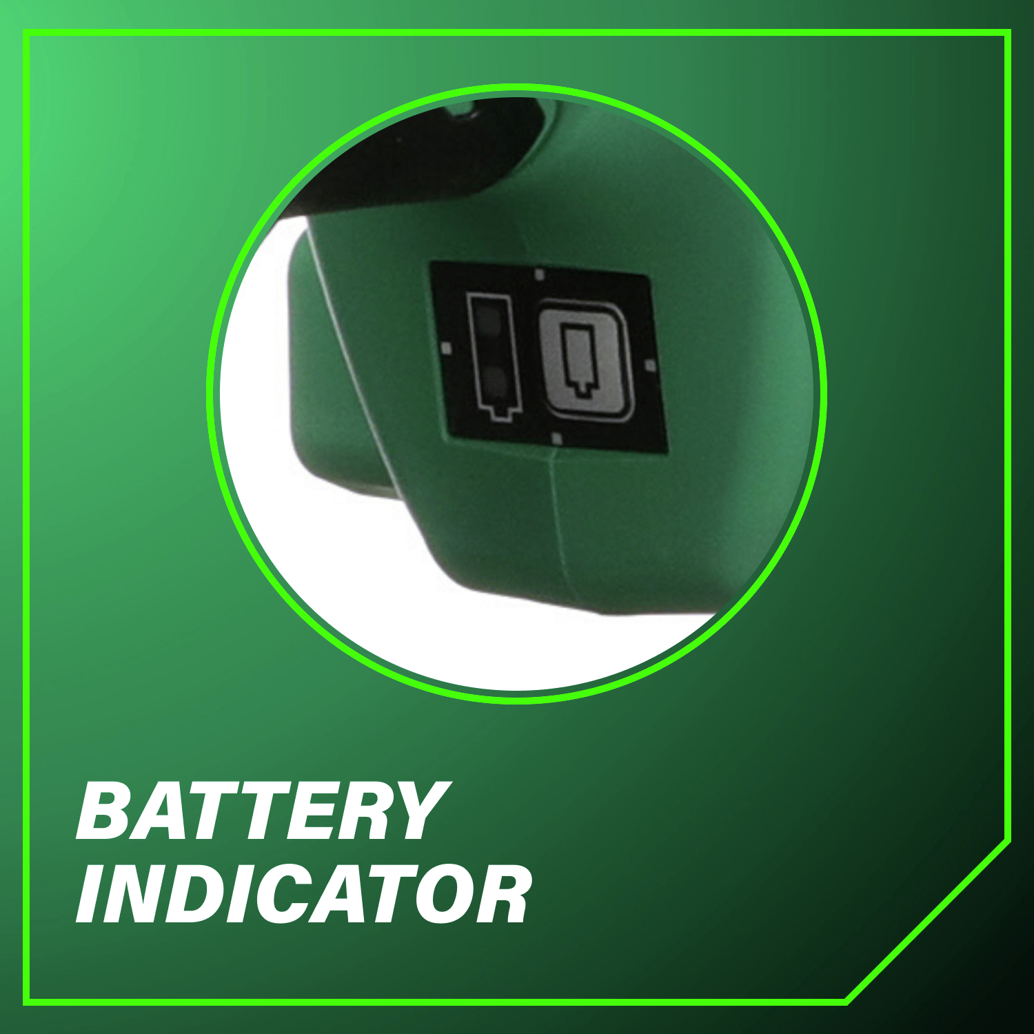 Battery indicator shows remaining charge at a glance.