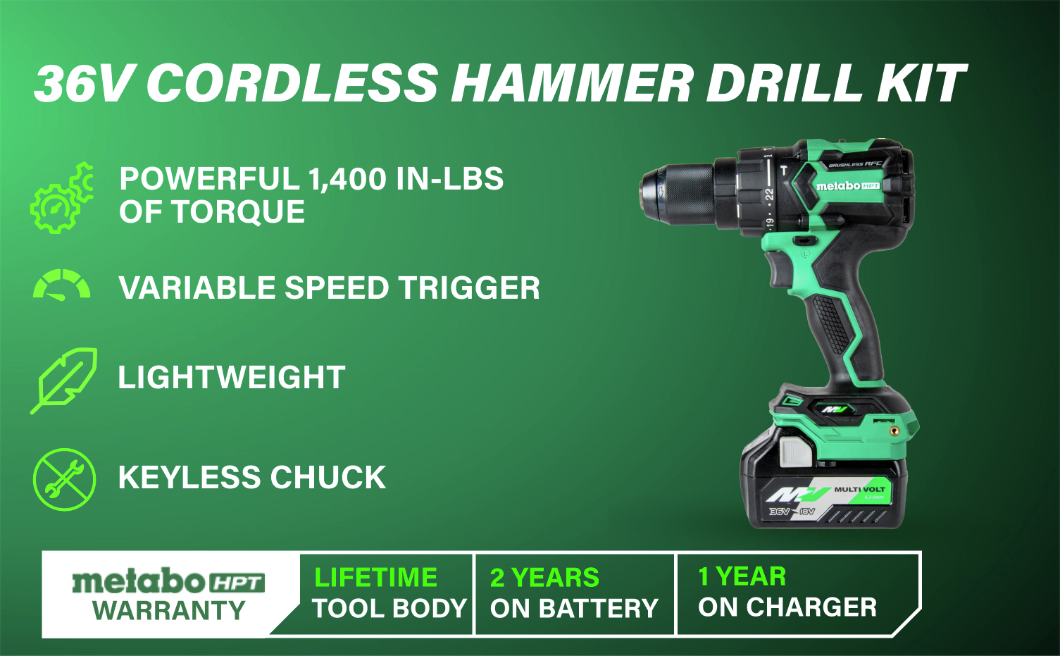 36V Cordless Hammer Drill Kit