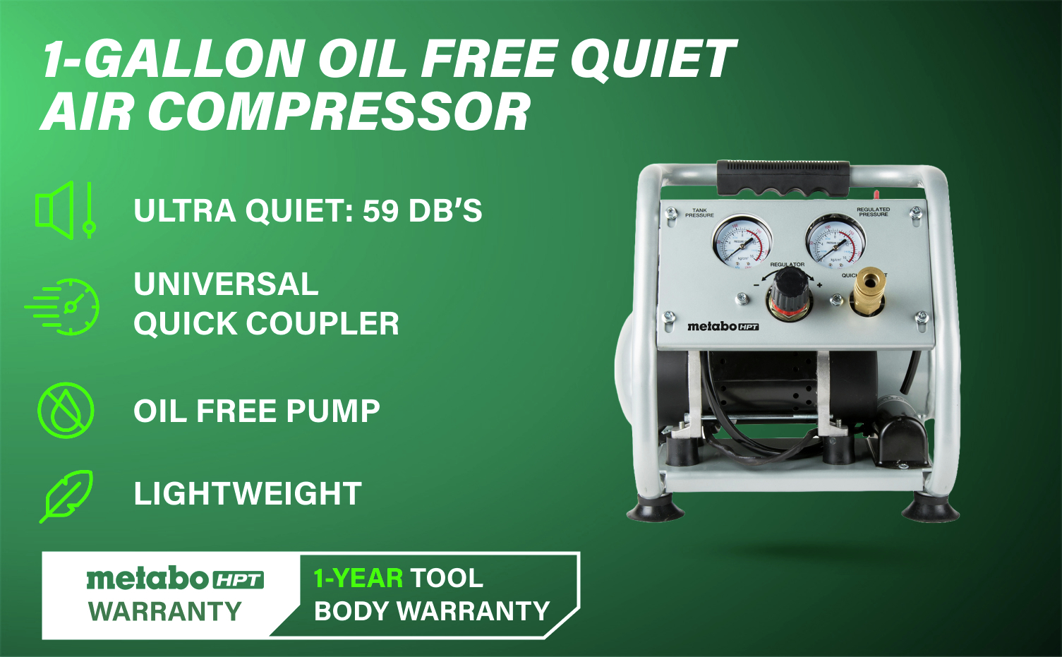 1 Gallon Oil Free Quiet Air Compressor