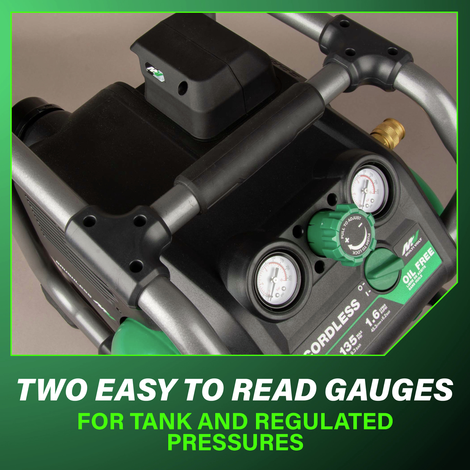 Two clear, easy-to-read gauges keep you informed of both tank and regulated pressures for precise operation.