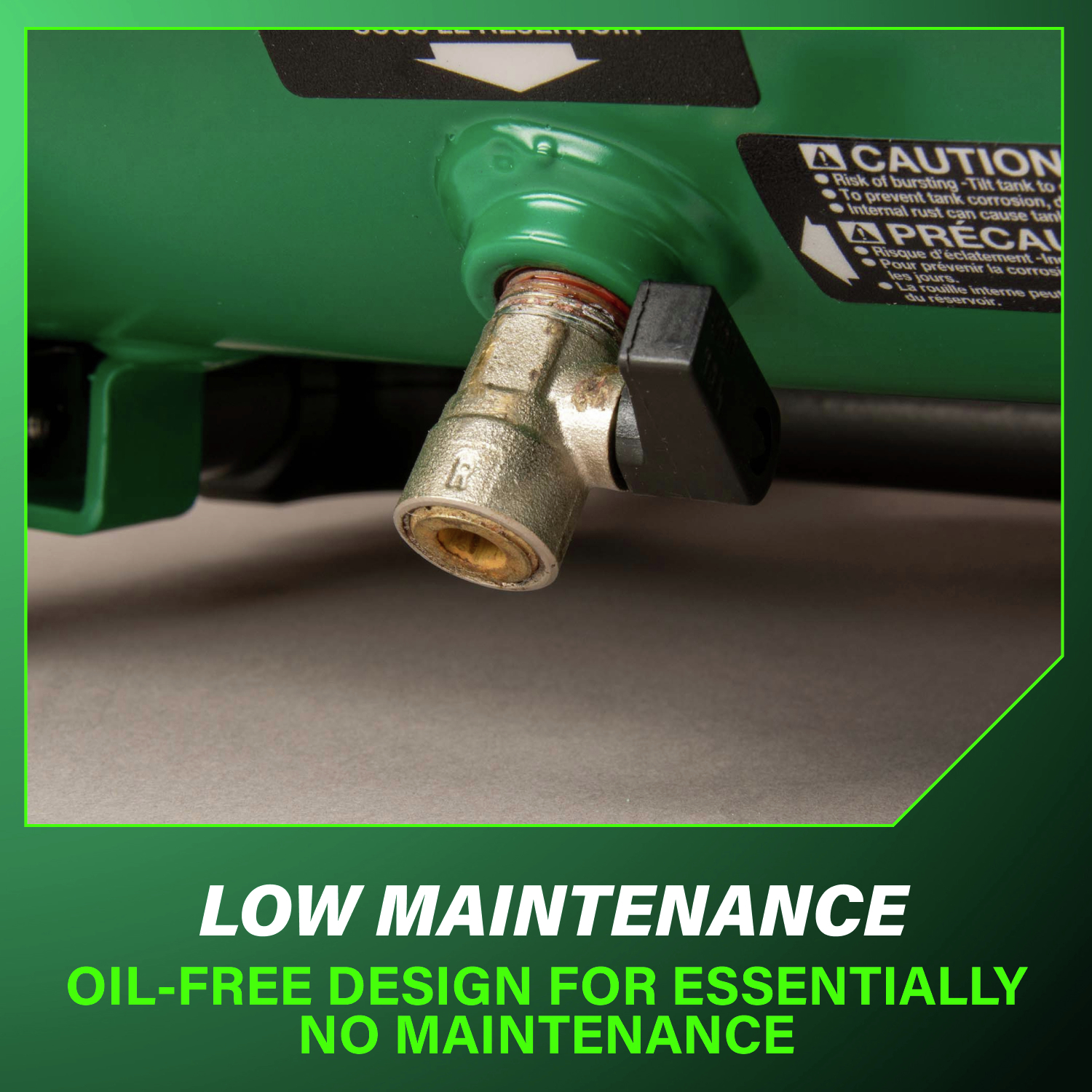 Oil-free design means low maintenance and fewer interruptions for a hassle-free experience.