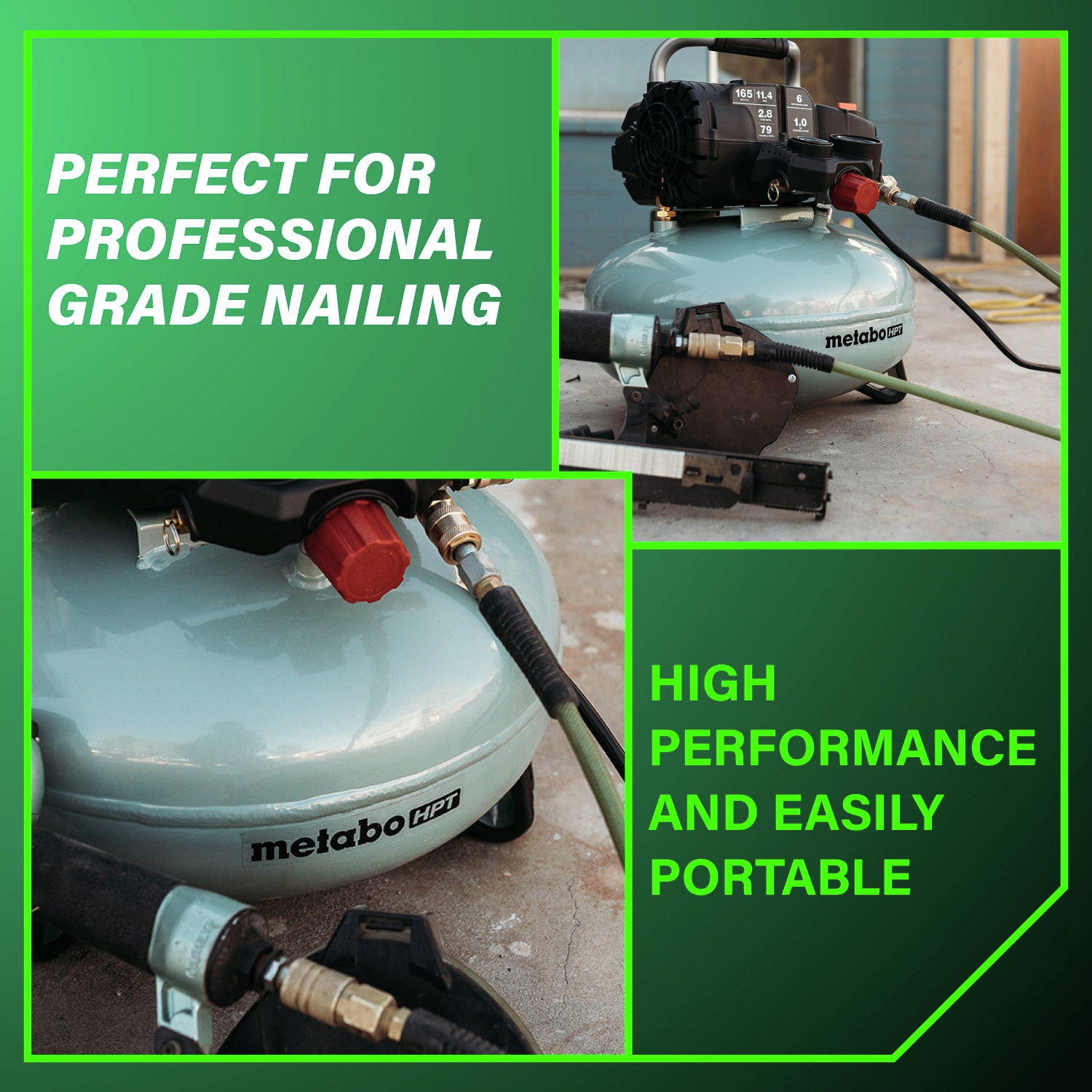 Ideal for professional-grade nailing, offering high performance in a portable, job-site-ready design.