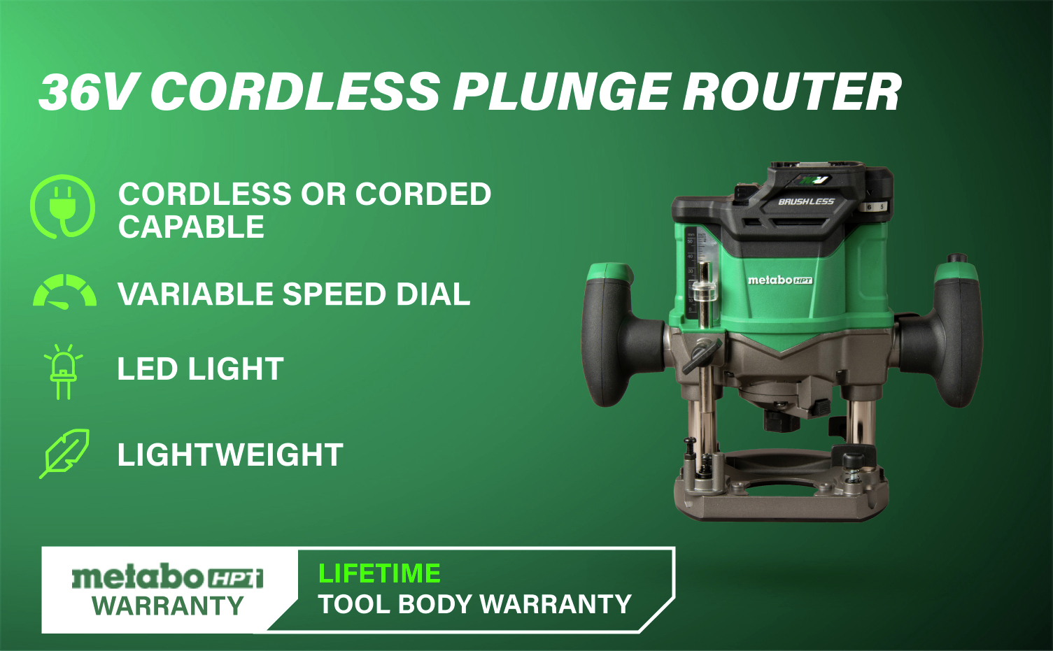 36V Cordless Plunge Router