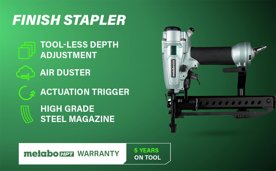 Finish Stapler Built with high-grade steel magazine and convenient tool-less adjustments.