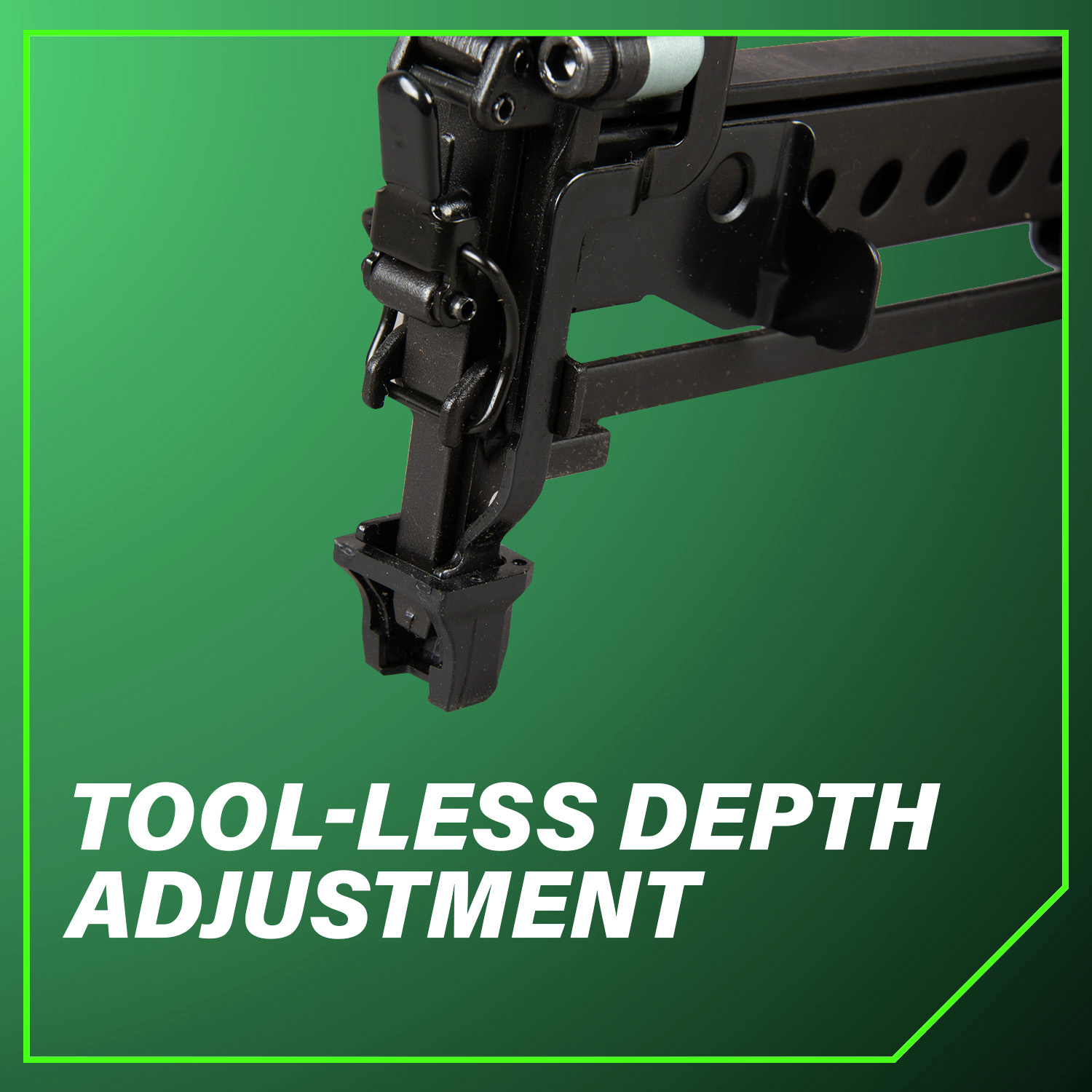 Tool-less depth adjustment for clean, accurate results.