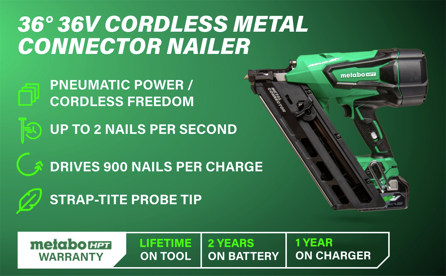 36-Degree 36V Cordless Metal Connector Nailer