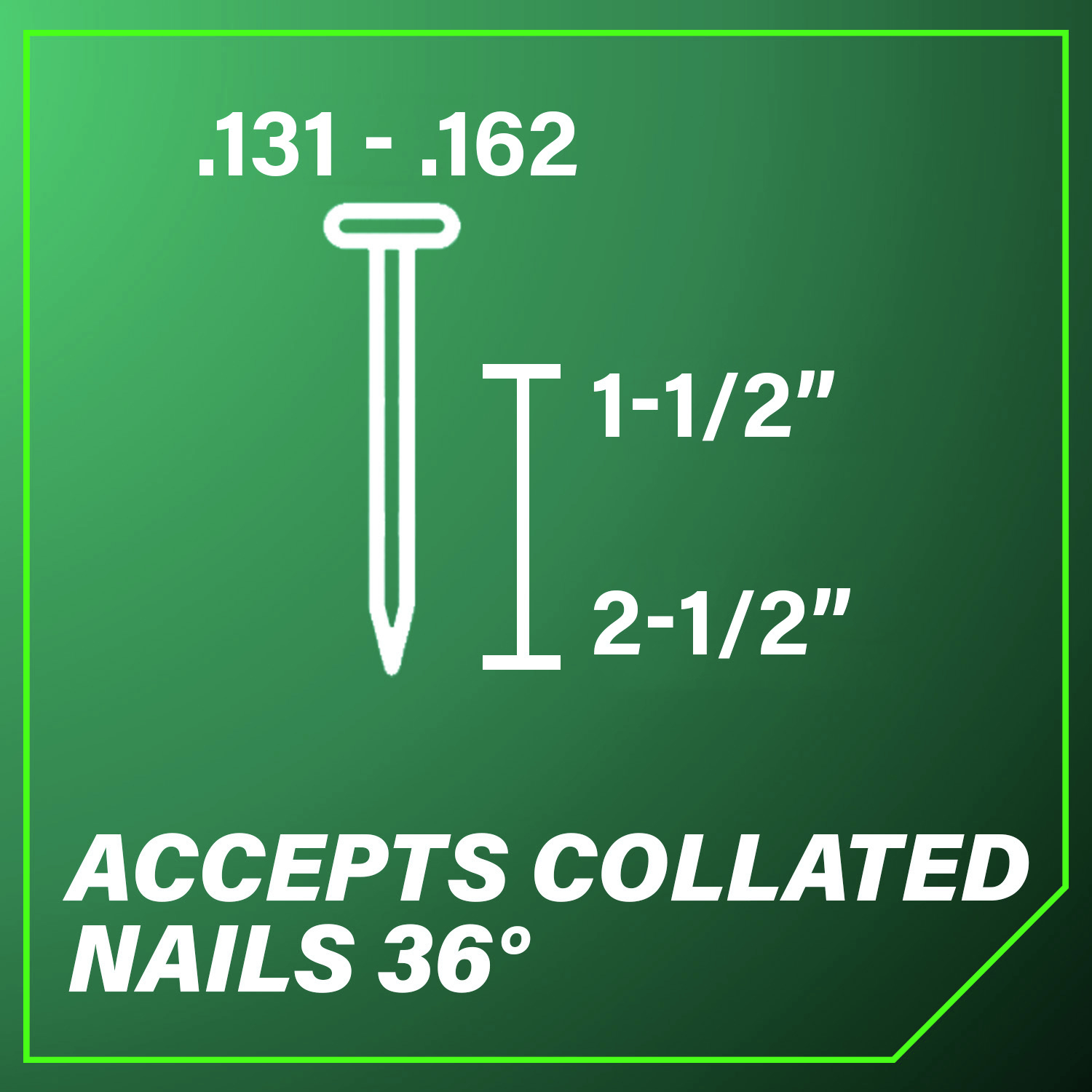 Accepts 36-Degree Collated Nails