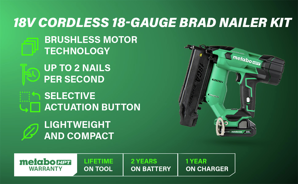 18V Cordless 18-Gauge Brad Nailer Kit