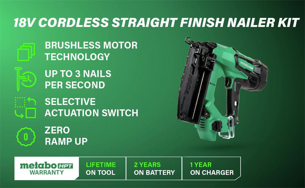 18V Cordless Straight Finish Nailer Kit Delivering up to 3 nails per second with zero ramp-up time, brushless efficiency, and a tool built to last a lifetime.