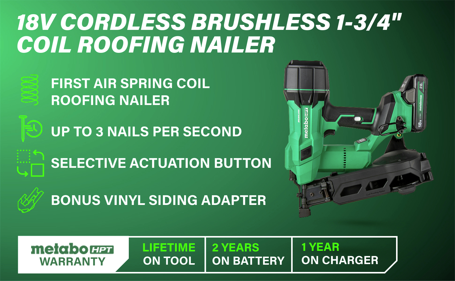 18V Cordless Brushless 1-3/4 in. Coil Roofing Nailer