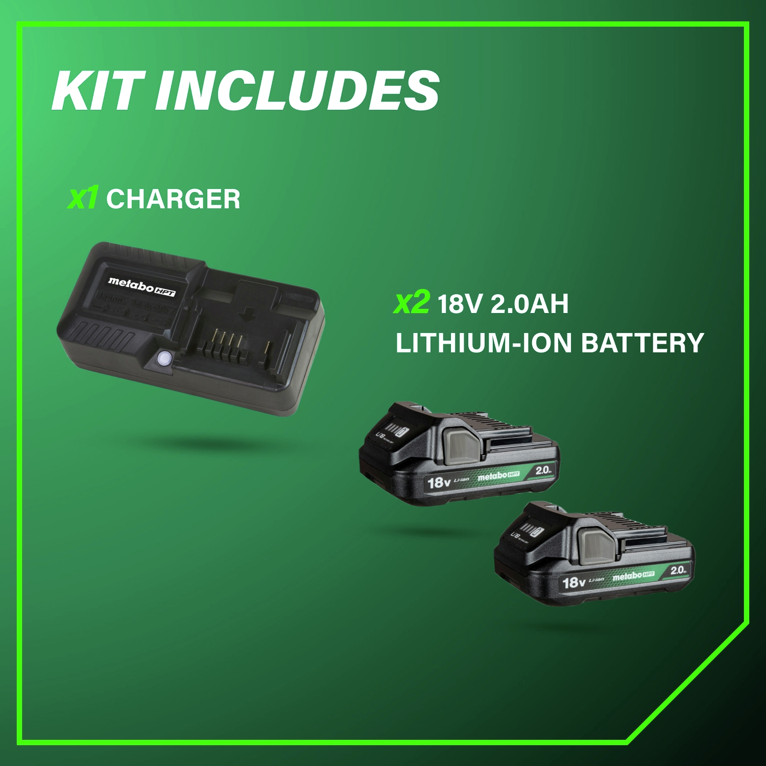The kit includes an 18V 2 lithium-ion battery and charger, giving you everything you need to power up right away.