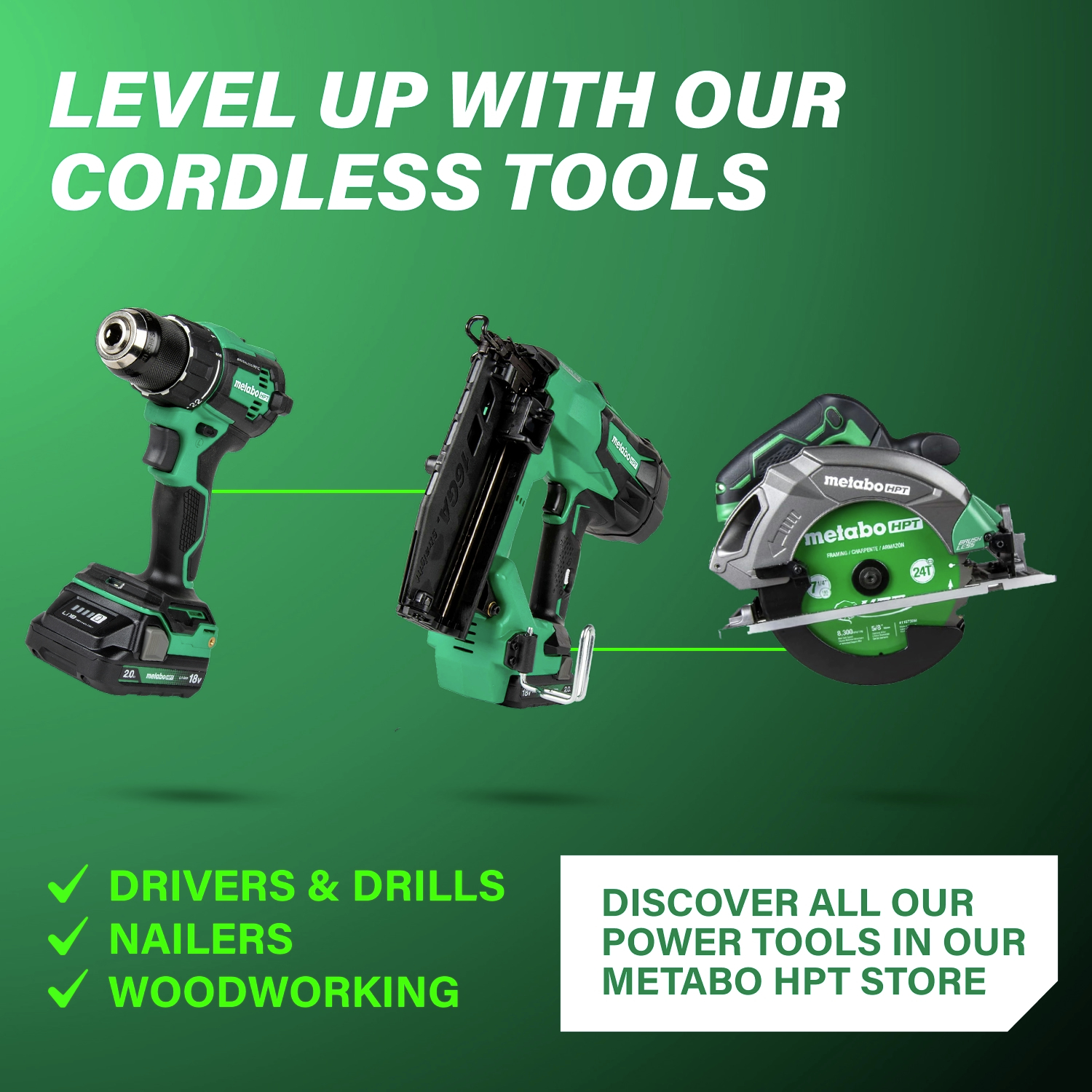 Discover the complete ecosystem of Metabo HPT tools and accessories engineered for professionals.