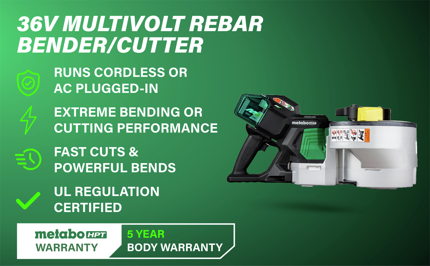 36V MultiVolt Rebar Bender/Cutter Delivers powerful, cordless or corded operation with fast, precise cuts and extreme bending performance.