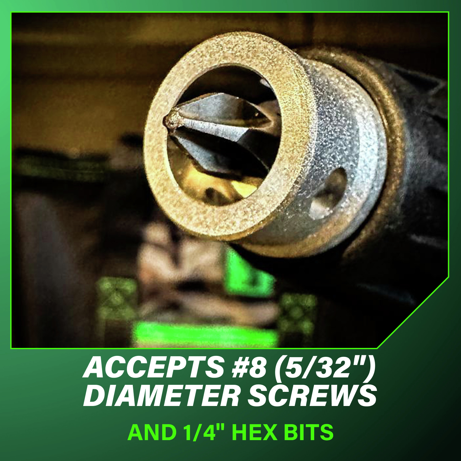 Designed to accept #8 diameter screws and 1/4 in. hex bits, this tool delivers precision fastening across a wide range of applications.