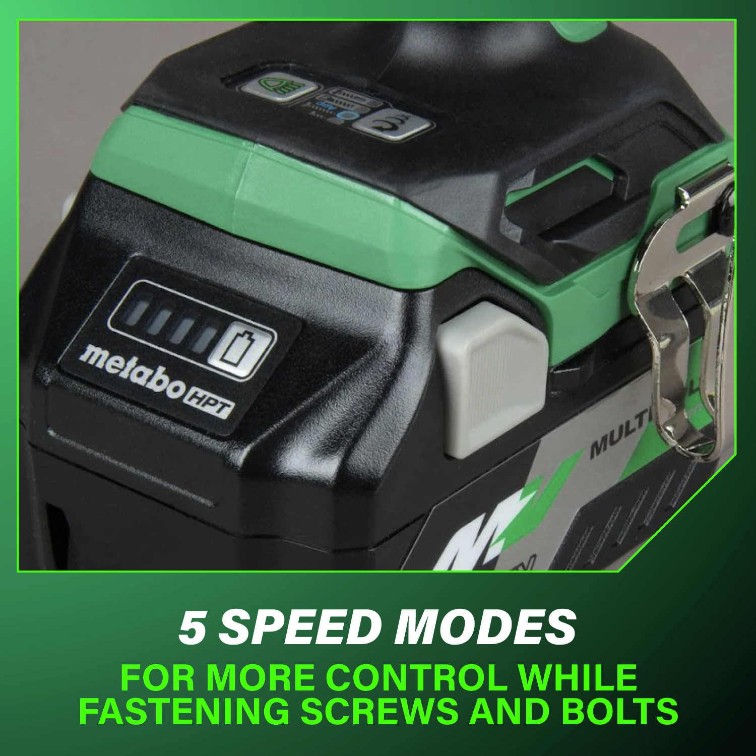 Five customizable speed modes give you precision control for every fastening task, from delicate screws to heavy-duty bolts.