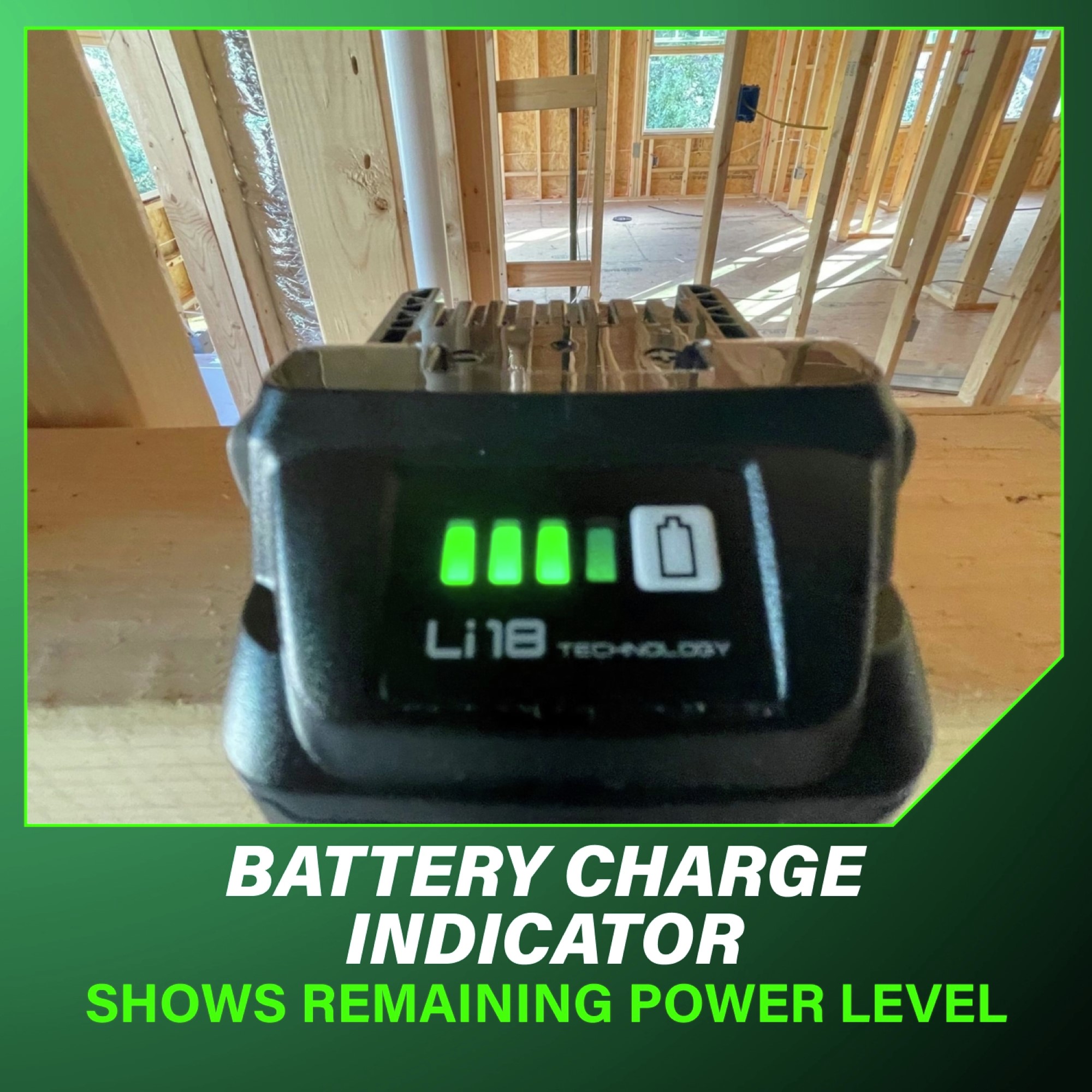 Battery charge indicator provides real-time visibility to remaining power.
