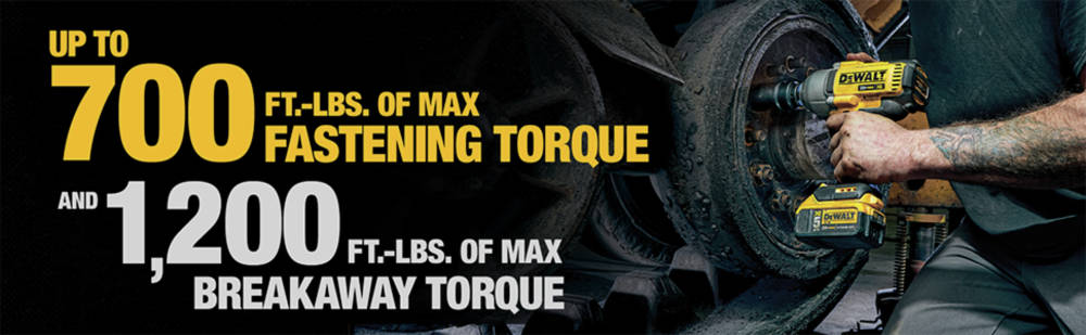 Up to 700 ft.-lbs of max fastening torque and 1,200 ft.-lbs. of max breakaway torque