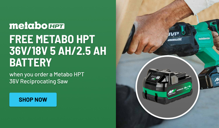 Free Metabo HPT 36V/18V 5 Ah/2.5 Ah Battery