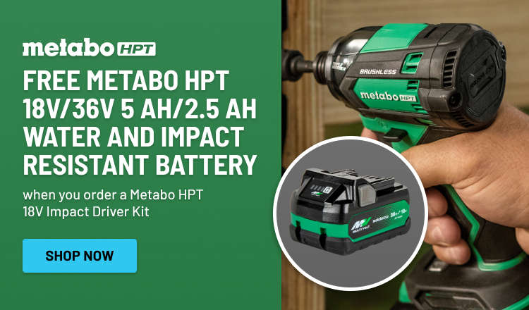 Free Metabo HPT 18V/36V 5 Ah/2.5 Ah Water and Impact Resistant Battery